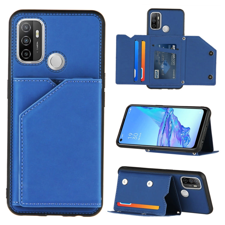 For OPPO A53 Skin Feel PU + TPU + PC Back Cover Shockproof Case with Card Slots & Holder & Photo Frame(Royal Blue) - OPPO Cases by PMC TechLife | Online Shopping South Africa | PMC TechLife | Buy Now Pay Later Mobicred