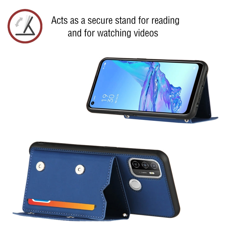 For OPPO A53 Skin Feel PU + TPU + PC Back Cover Shockproof Case with Card Slots & Holder & Photo Frame(Royal Blue) - OPPO Cases by PMC TechLife | Online Shopping South Africa | PMC TechLife | Buy Now Pay Later Mobicred