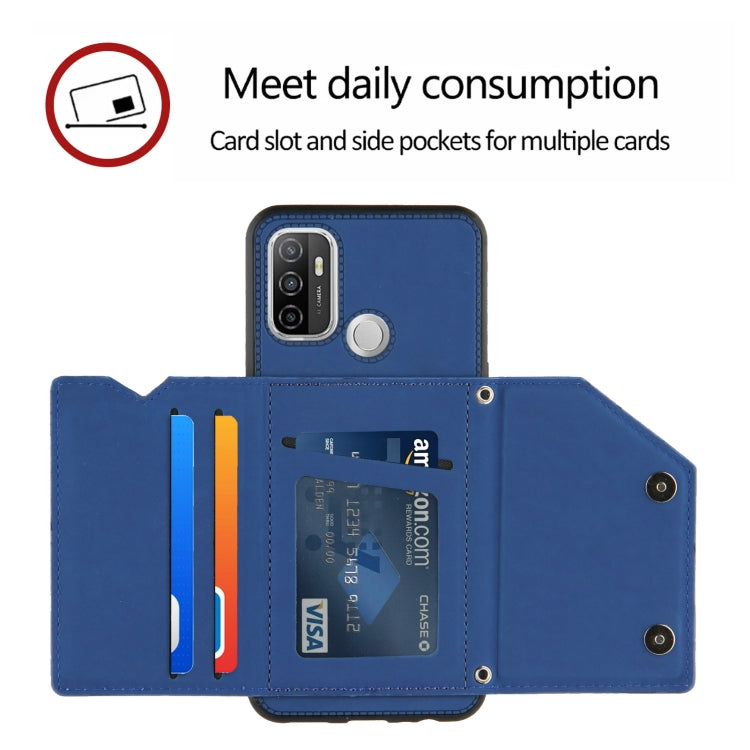 For OPPO A53 Skin Feel PU + TPU + PC Back Cover Shockproof Case with Card Slots & Holder & Photo Frame(Royal Blue) - OPPO Cases by PMC TechLife | Online Shopping South Africa | PMC TechLife | Buy Now Pay Later Mobicred