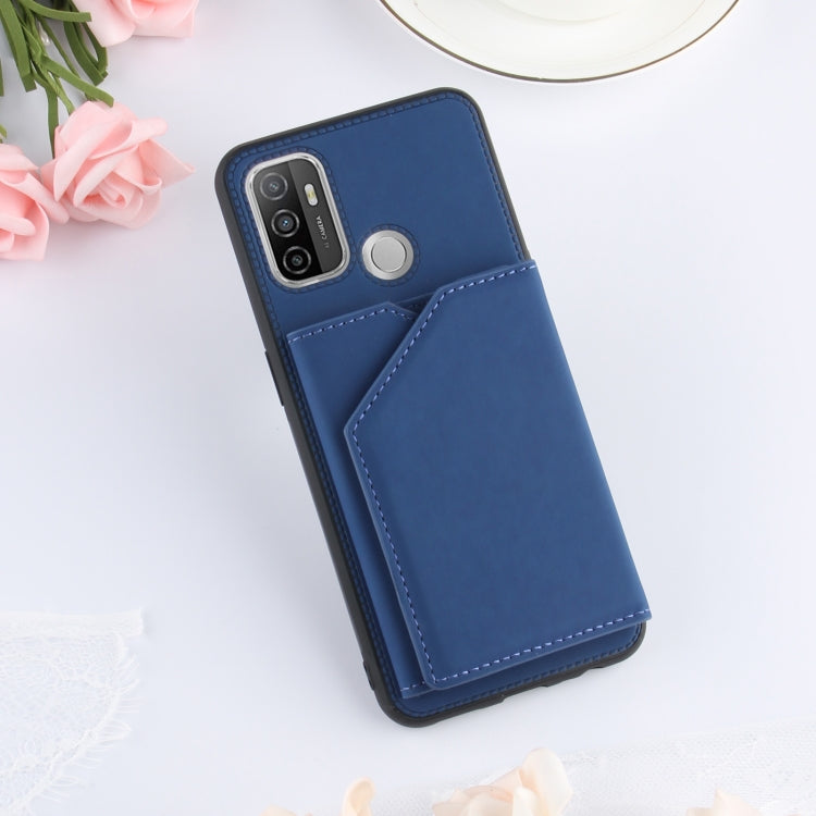 For OPPO A53 Skin Feel PU + TPU + PC Back Cover Shockproof Case with Card Slots & Holder & Photo Frame(Royal Blue) - OPPO Cases by PMC TechLife | Online Shopping South Africa | PMC TechLife | Buy Now Pay Later Mobicred