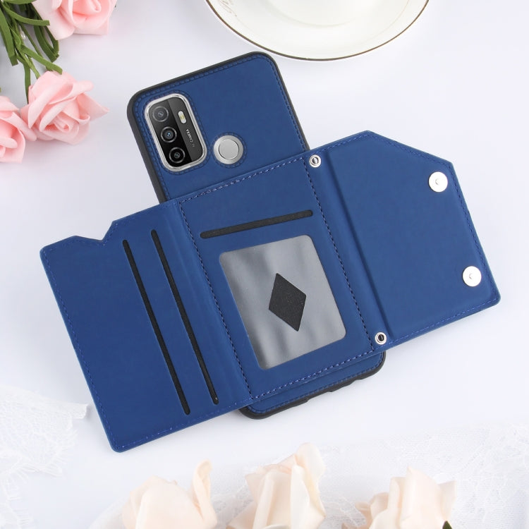 For OPPO A53 Skin Feel PU + TPU + PC Back Cover Shockproof Case with Card Slots & Holder & Photo Frame(Royal Blue) - OPPO Cases by PMC TechLife | Online Shopping South Africa | PMC TechLife | Buy Now Pay Later Mobicred