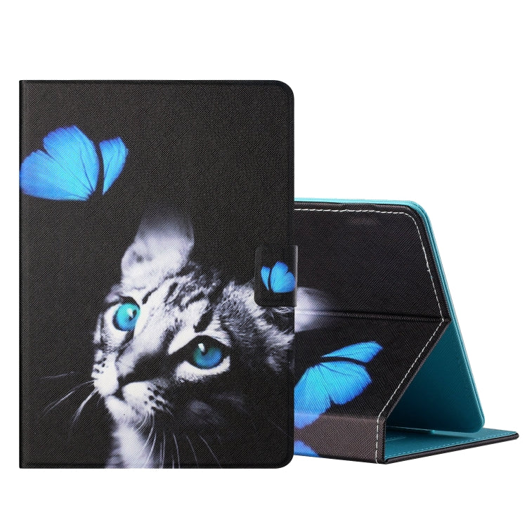 For 10 inch Tablet PC Universal Colored Drawing Horizontal Flip Leather Case with Holder & Card Slots(Butterfly Cat) - 10 - 11 inch by PMC TechLife | Online Shopping South Africa | PMC TechLife | Buy Now Pay Later Mobicred