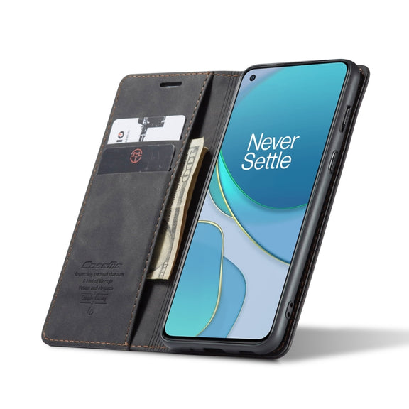 For OnePlus 8T CaseMe-013 Multifunctional Retro Frosted Horizontal Flip Leather Case with Card Slot & Holder & Wallet(Black)