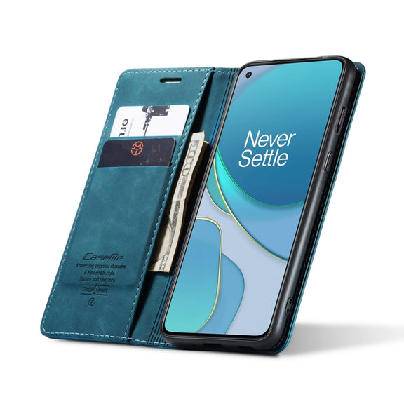 For OnePlus 8T CaseMe-013 Multifunctional Retro Frosted Horizontal Flip Leather Case with Card Slot & Holder & Wallet(Blue)
