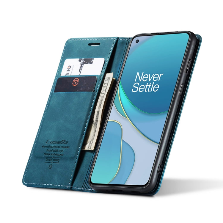 For OnePlus 8T CaseMe-013 Multifunctional Retro Frosted Horizontal Flip Leather Case with Card Slot & Holder & Wallet(Blue)