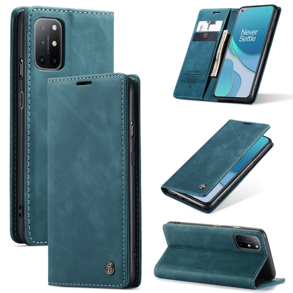 For OnePlus 8T CaseMe-013 Multifunctional Retro Frosted Horizontal Flip Leather Case with Card Slot & Holder & Wallet(Blue)