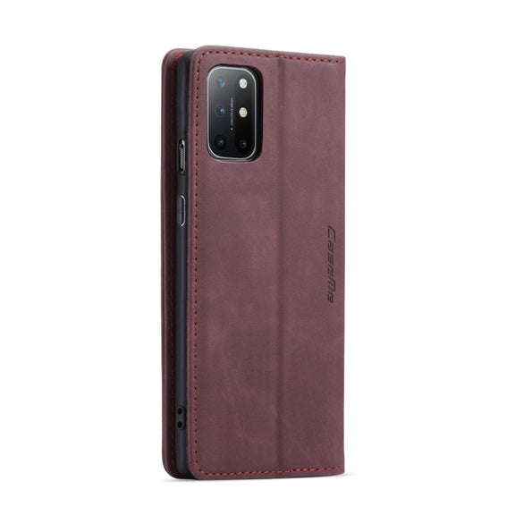For OnePlus 8T CaseMe-013 Multifunctional Retro Frosted Horizontal Flip Leather Case with Card Slot & Holder & Wallet(Wine Red)