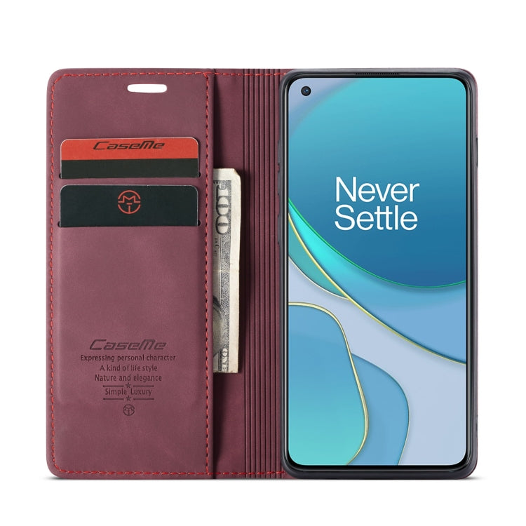 For OnePlus 8T CaseMe-013 Multifunctional Retro Frosted Horizontal Flip Leather Case with Card Slot & Holder & Wallet(Wine Red)
