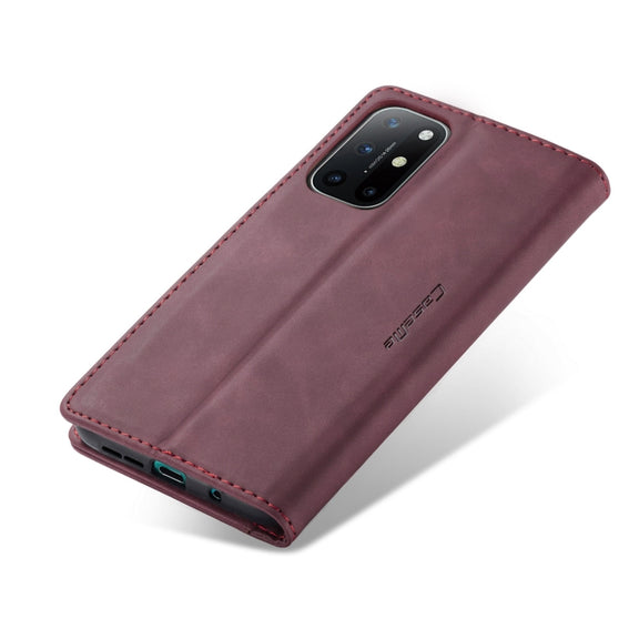 For OnePlus 8T CaseMe-013 Multifunctional Retro Frosted Horizontal Flip Leather Case with Card Slot & Holder & Wallet(Wine Red)