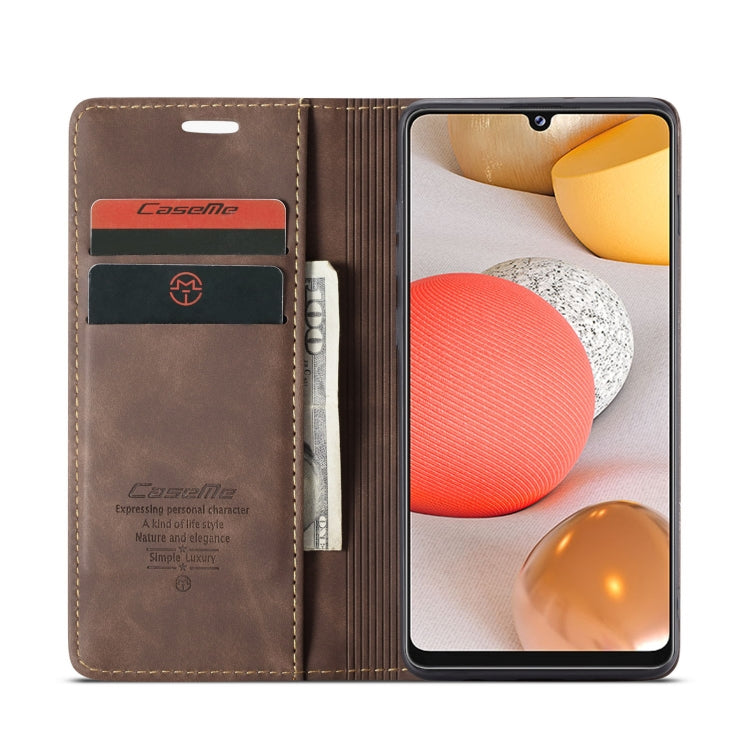 For Samsung Galaxy A42 5G CaseMe-013 Multifunctional Retro Frosted Horizontal Flip Leather Case with Card Slot & Holder & Wallet(Coffee)