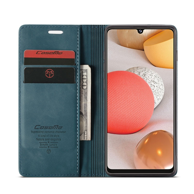 For Samsung Galaxy A42 5G CaseMe-013 Multifunctional Retro Frosted Horizontal Flip Leather Case with Card Slot & Holder & Wallet(Blue)
