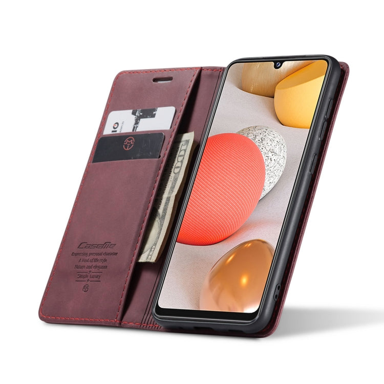 For Samsung Galaxy A42 5G CaseMe-013 Multifunctional Retro Frosted Horizontal Flip Leather Case with Card Slot & Holder & Wallet(Wine Red)