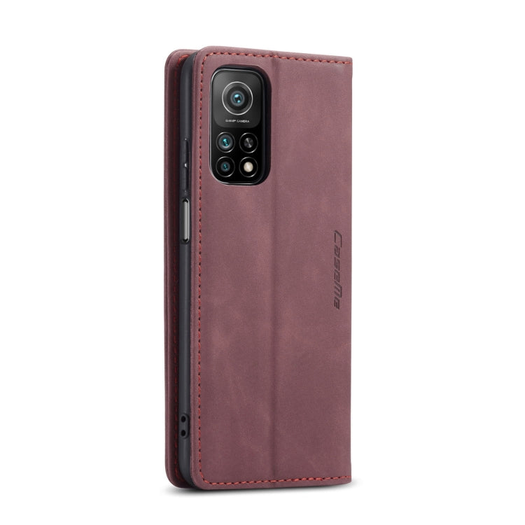 For Xiaomi Mi 10T 5G / 10T Pro 5G CaseMe-013 Multifunctional Retro Frosted Horizontal Flip Leather Case with Card Slot & Holder & Wallet(Wine Red)