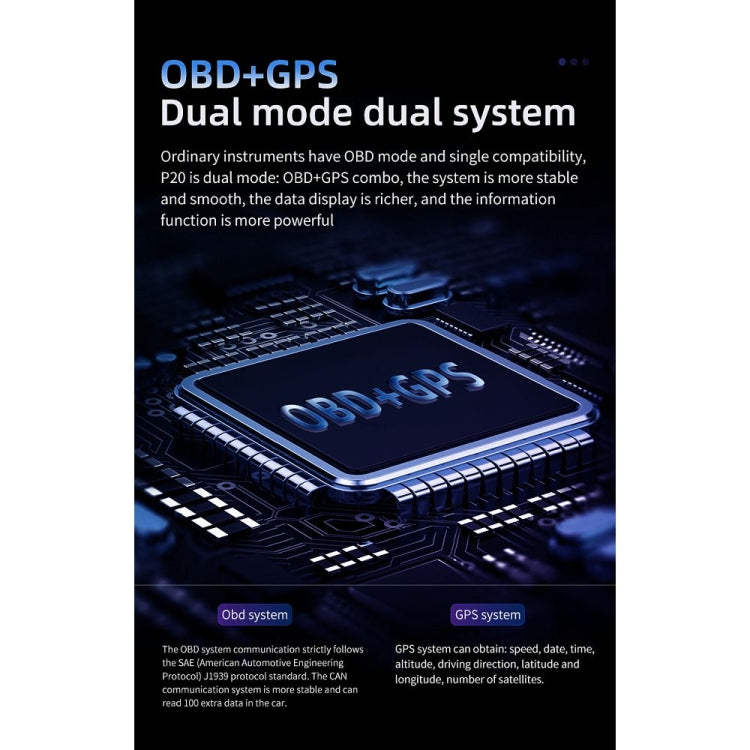 P20 OBD2 + GPS Mode Car Head-up Display HUD Overspeed / Speed / Water Temperature / Engine Failure Alarm