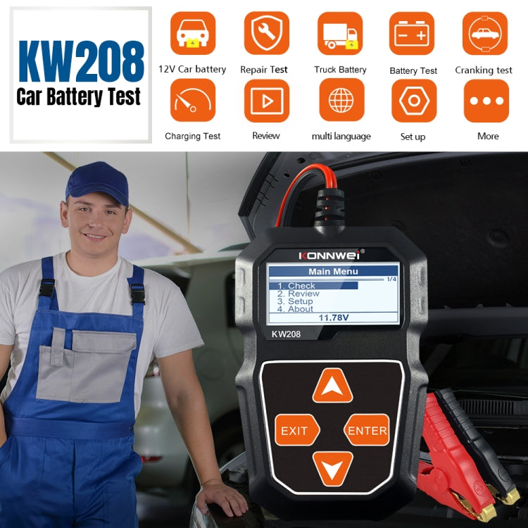 KONNWEI KW208 Car TFT Color Screen Battery Tester Support 8 Languages - free shipping - PMC TechLife - Order now!