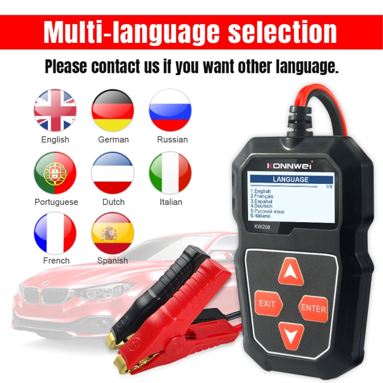 KONNWEI KW208 Car TFT Color Screen Battery Tester Support 8 Languages - free shipping - PMC TechLife - Order now!