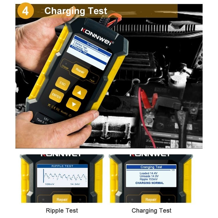 KONNWEI KW510 3 in 1 Car Battery Tester / Charger / Repairer, Support 8 Languages (EU Plug) - free shipping - PMC TechLife - Order now!