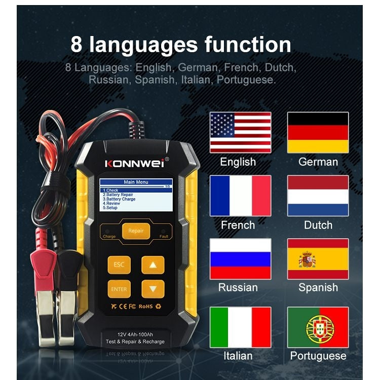 KONNWEI KW510 3 in 1 Car Battery Tester / Charger / Repairer, Support 8 Languages (EU Plug) - free shipping - PMC TechLife - Order now!