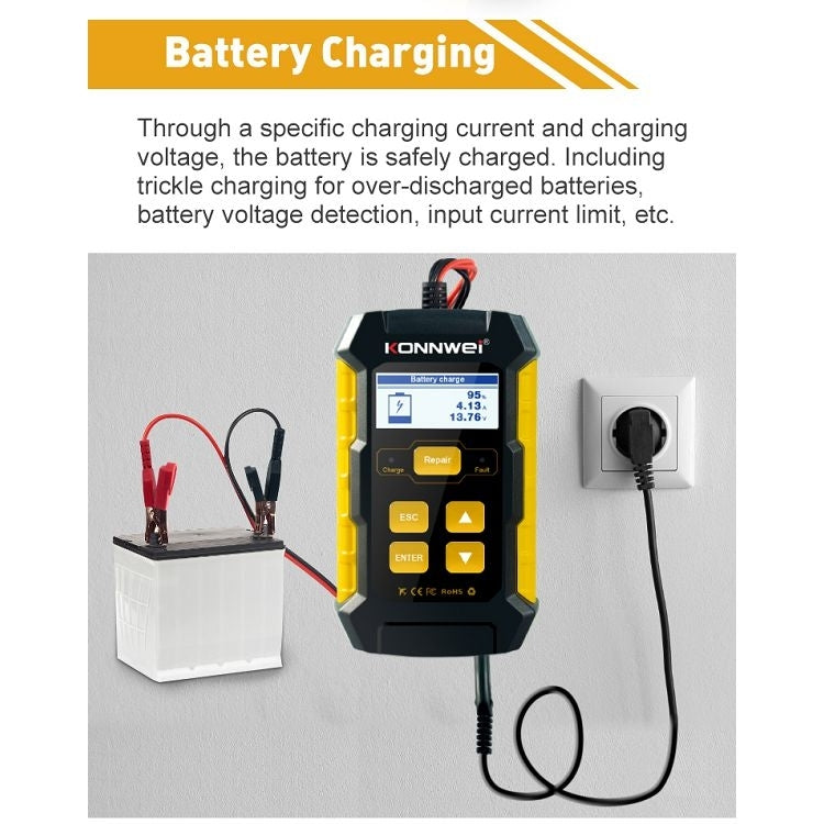 KONNWEI KW510 3 in 1 Car Battery Tester / Charger / Repairer, Support 8 Languages (EU Plug) - free shipping - PMC TechLife - Order now!