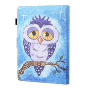 For 10 inch Tablet Universal Coloured Drawing Stitching Horizontal Flip Leather Case with Holder & Card Slot(Blue Owl)