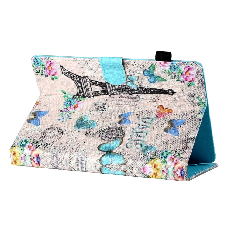 For 10 inch Tablet Universal Coloured Drawing Stitching Horizontal Flip Leather Case with Holder & Card Slot(Tower and Butterflies)