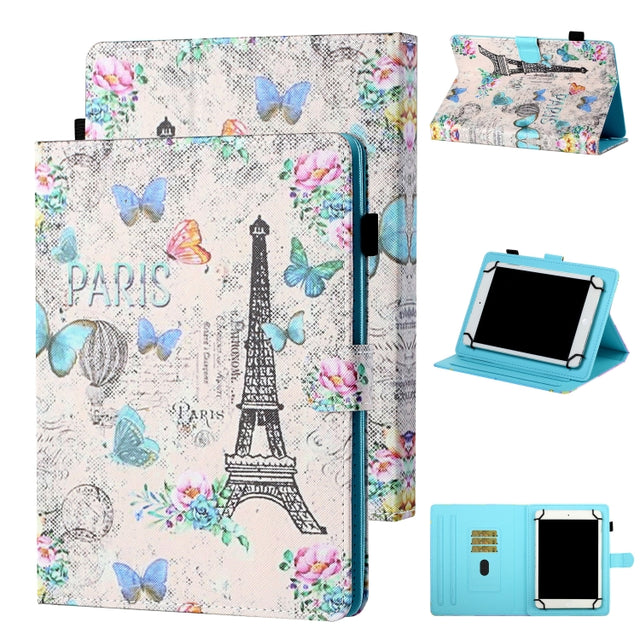 For 10 inch Tablet Universal Coloured Drawing Stitching Horizontal Flip Leather Case with Holder & Card Slot(Tower and Butterflies)