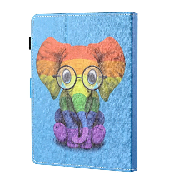 For 10 inch Tablet Universal Coloured Drawing Stitching Horizontal Flip Leather Case with Holder & Card Slot(Colorful Elephant)