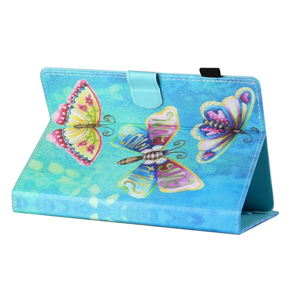 For 10 inch Tablet Universal Coloured Drawing Stitching Horizontal Flip Leather Case with Holder & Card Slot(Colorful Butterflies)