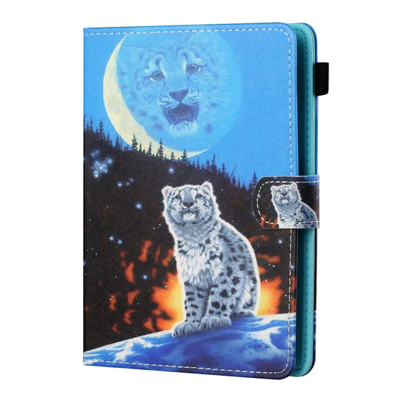 For 10 inch Tablet PC Universal Sewing Thread Horizontal Painted Flat Leather Case with Pen Cover & Anti Skid Strip & Card Slot & Holder(Double Shadow Tiger)