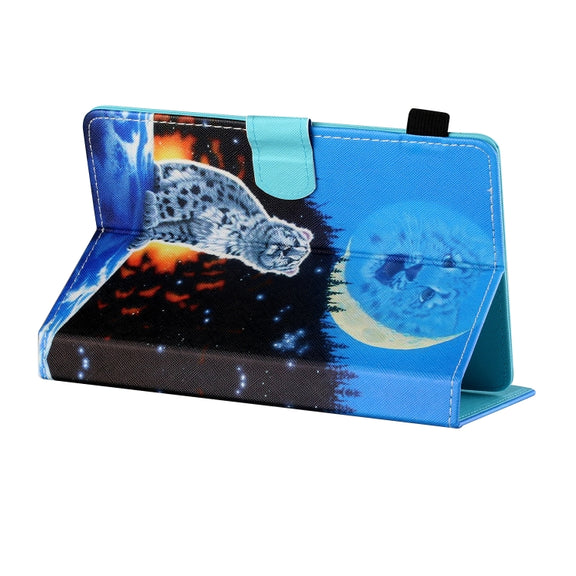 For 10 inch Tablet PC Universal Sewing Thread Horizontal Painted Flat Leather Case with Pen Cover & Anti Skid Strip & Card Slot & Holder(Double Shadow Tiger)
