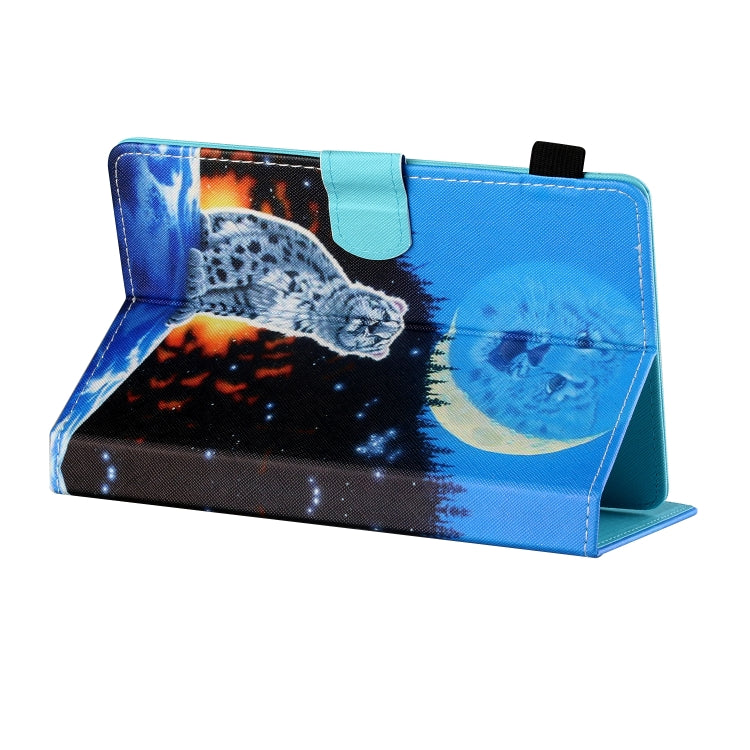 For 10 inch Tablet PC Universal Sewing Thread Horizontal Painted Flat Leather Case with Pen Cover & Anti Skid Strip & Card Slot & Holder(Double Shadow Tiger)