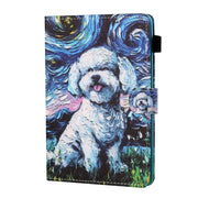 For 10 inch Tablet PC Universal Sewing Thread Horizontal Painted Flat Leather Case with Pen Cover & Anti Skid Strip & Card Slot & Holder(Oil Painting Dog)