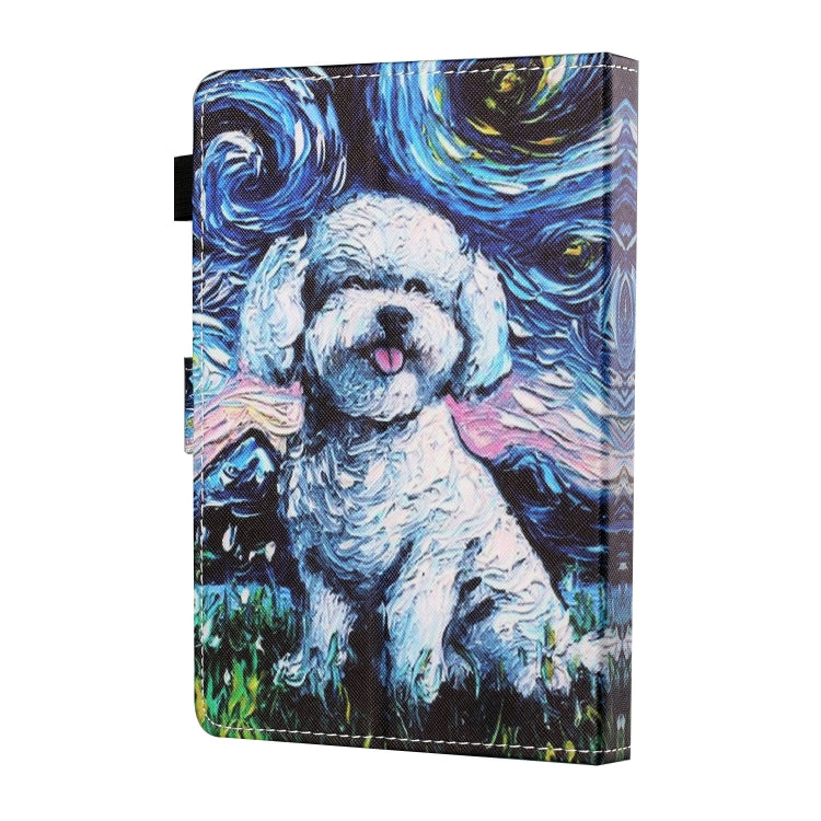 For 10 inch Tablet PC Universal Sewing Thread Horizontal Painted Flat Leather Case with Pen Cover & Anti Skid Strip & Card Slot & Holder(Oil Painting Dog)