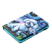 For 10 inch Tablet PC Universal Sewing Thread Horizontal Painted Flat Leather Case with Pen Cover & Anti Skid Strip & Card Slot & Holder(Oil Painting Dog)