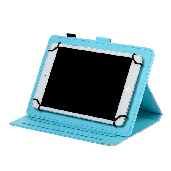 For 10 inch Tablet PC Universal Sewing Thread Horizontal Painted Flat Leather Case with Pen Cover & Anti Skid Strip & Card Slot & Holder(Cat And Tiger)