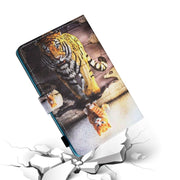 For 10 inch Tablet PC Universal Sewing Thread Horizontal Painted Flat Leather Case with Pen Cover & Anti Skid Strip & Card Slot & Holder(Cat And Tiger)
