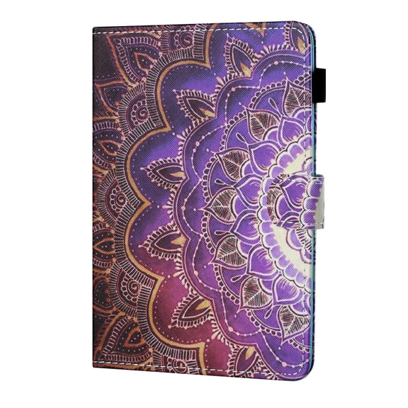 For 10 inch Tablet PC Universal Sewing Thread Horizontal Painted Flat Leather Case with Pen Cover & Anti Skid Strip & Card Slot & Holder(Datura Flowers)