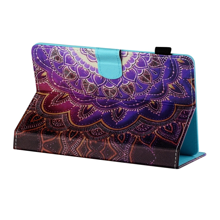 For 10 inch Tablet PC Universal Sewing Thread Horizontal Painted Flat Leather Case with Pen Cover & Anti Skid Strip & Card Slot & Holder(Datura Flowers)