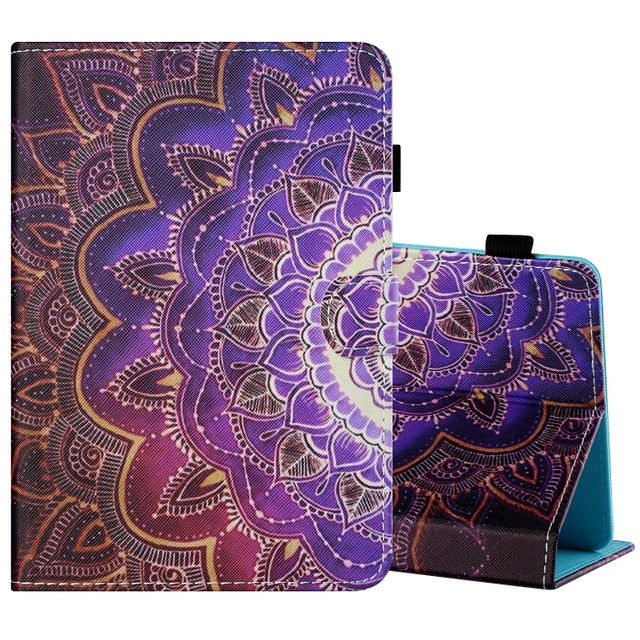 For 10 inch Tablet PC Universal Sewing Thread Horizontal Painted Flat Leather Case with Pen Cover & Anti Skid Strip & Card Slot & Holder(Datura Flowers)