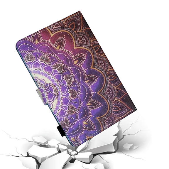 For 10 inch Tablet PC Universal Sewing Thread Horizontal Painted Flat Leather Case with Pen Cover & Anti Skid Strip & Card Slot & Holder(Datura Flowers)