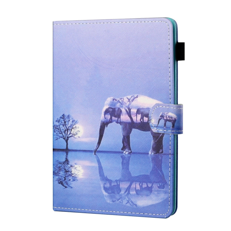 For 10 inch Tablet PC Universal Sewing Thread Horizontal Painted Flat Leather Case with Pen Cover & Anti Skid Strip & Card Slot & Holder(Tree And Elephant)