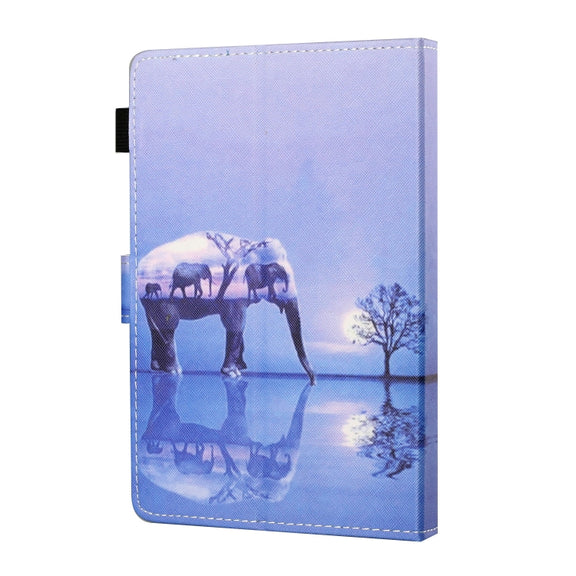 For 10 inch Tablet PC Universal Sewing Thread Horizontal Painted Flat Leather Case with Pen Cover & Anti Skid Strip & Card Slot & Holder(Tree And Elephant)