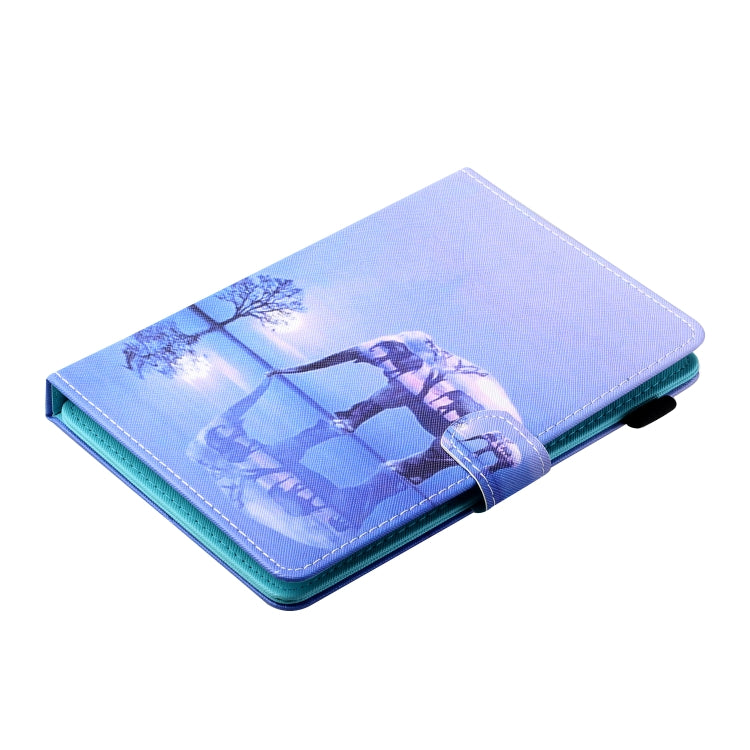 For 10 inch Tablet PC Universal Sewing Thread Horizontal Painted Flat Leather Case with Pen Cover & Anti Skid Strip & Card Slot & Holder(Tree And Elephant)