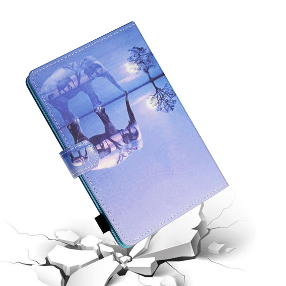 For 10 inch Tablet PC Universal Sewing Thread Horizontal Painted Flat Leather Case with Pen Cover & Anti Skid Strip & Card Slot & Holder(Tree And Elephant)