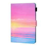 For 10 inch Tablet PC Universal Sewing Thread Horizontal Painted Flat Leather Case with Pen Cover & Anti Skid Strip & Card Slot & Holder(Sunrise)
