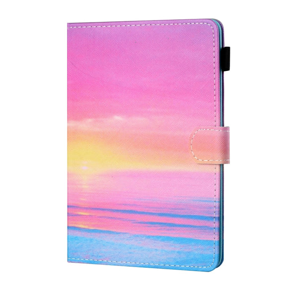 For 10 inch Tablet PC Universal Sewing Thread Horizontal Painted Flat Leather Case with Pen Cover & Anti Skid Strip & Card Slot & Holder(Sunrise)