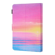 For 10 inch Tablet PC Universal Sewing Thread Horizontal Painted Flat Leather Case with Pen Cover & Anti Skid Strip & Card Slot & Holder(Sunrise)
