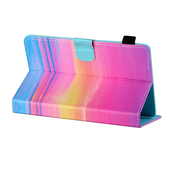 For 10 inch Tablet PC Universal Sewing Thread Horizontal Painted Flat Leather Case with Pen Cover & Anti Skid Strip & Card Slot & Holder(Sunrise)