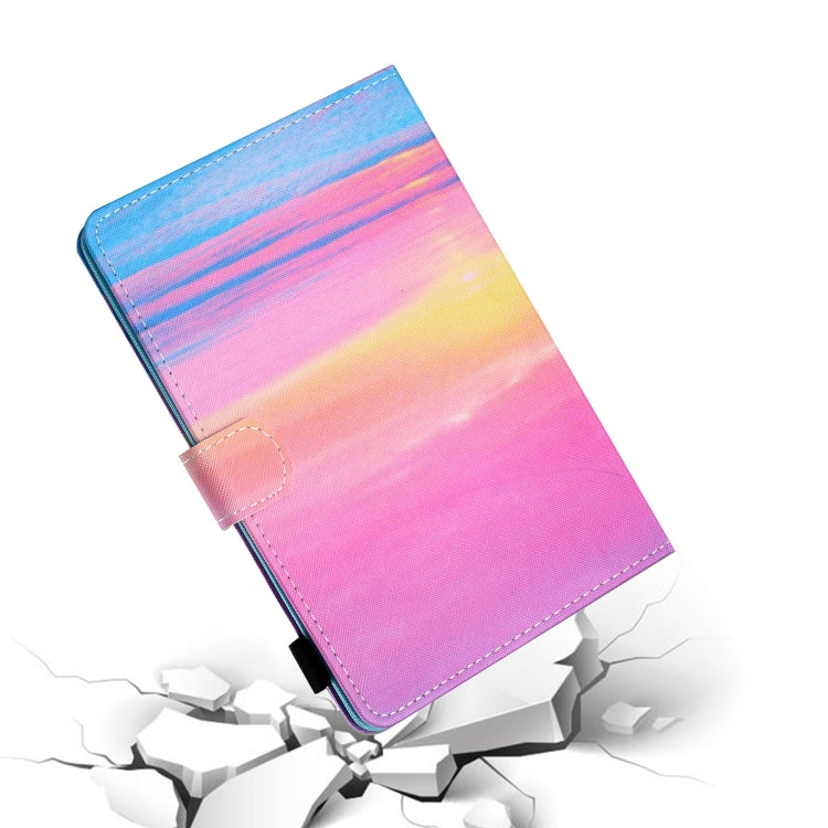 For 10 inch Tablet PC Universal Sewing Thread Horizontal Painted Flat Leather Case with Pen Cover & Anti Skid Strip & Card Slot & Holder(Sunrise)
