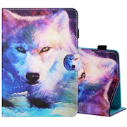 For 10 inch Tablet PC Universal Sewing Thread Horizontal Painted Flat Leather Case with Pen Cover & Anti Skid Strip & Card Slot & Holder(Wolf)